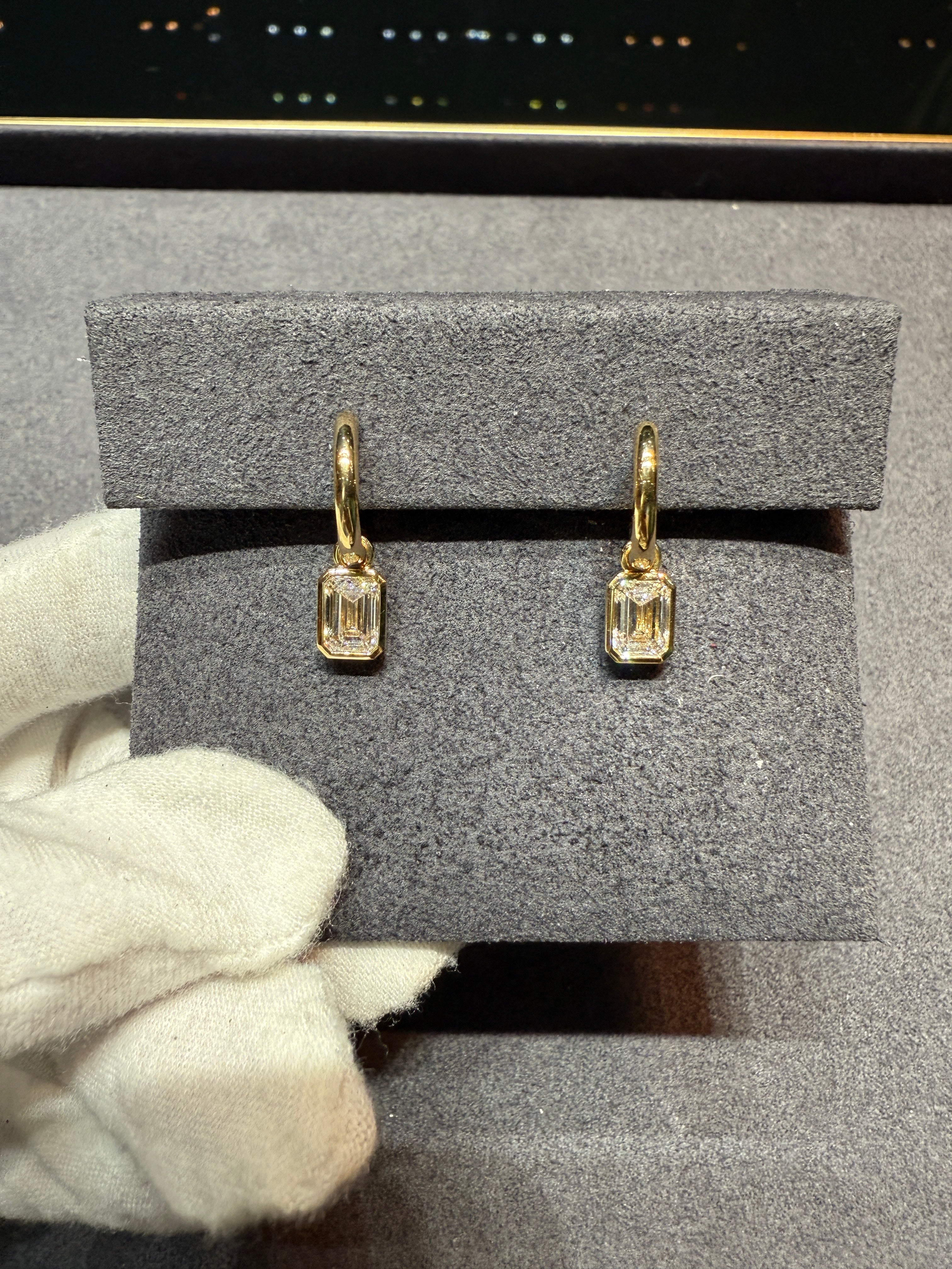 2.130 ct. tw. Emerald-Cut Diamond Bezel Drop Earring