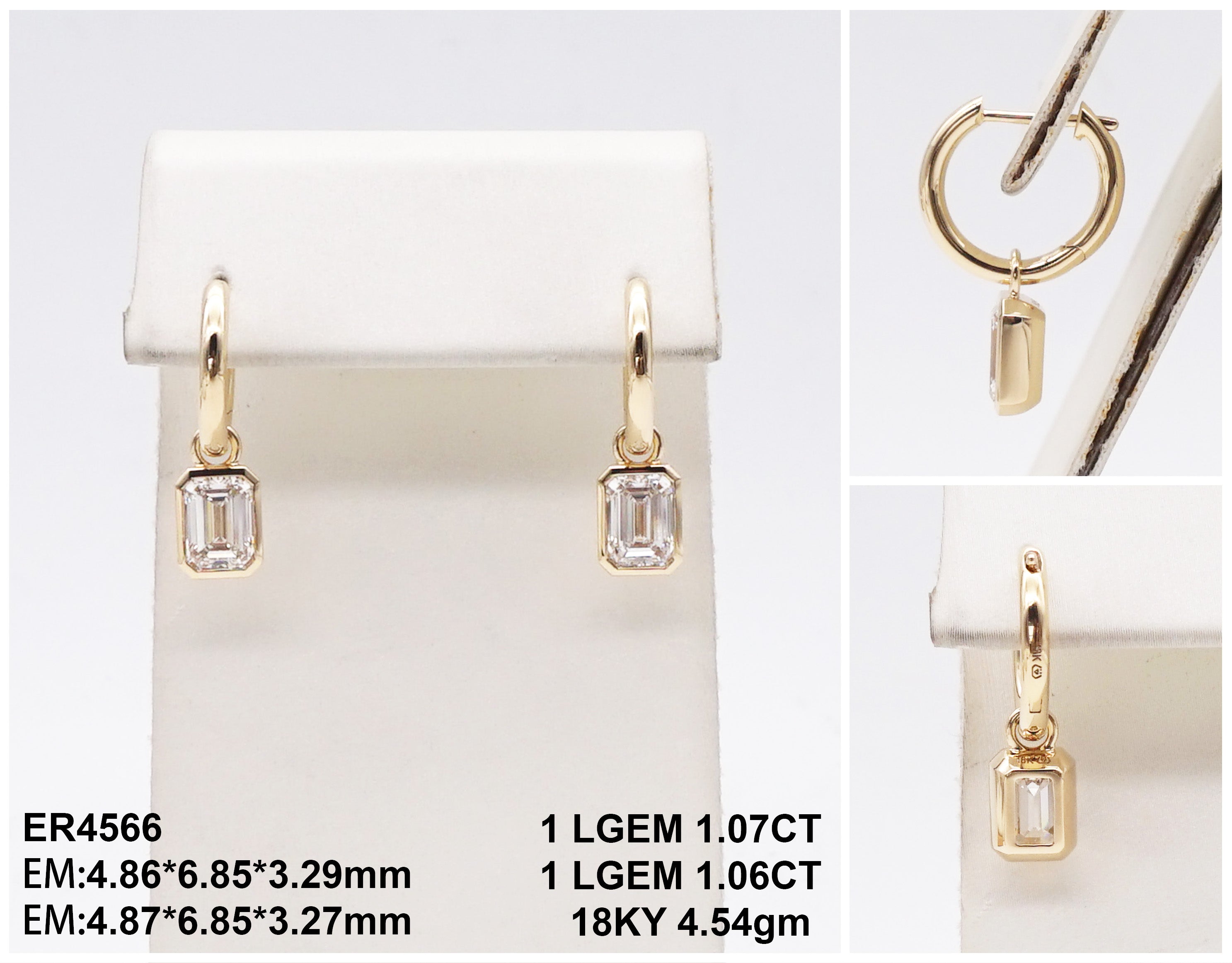 2.130 ct. tw. Emerald-Cut Diamond Bezel Drop Earring