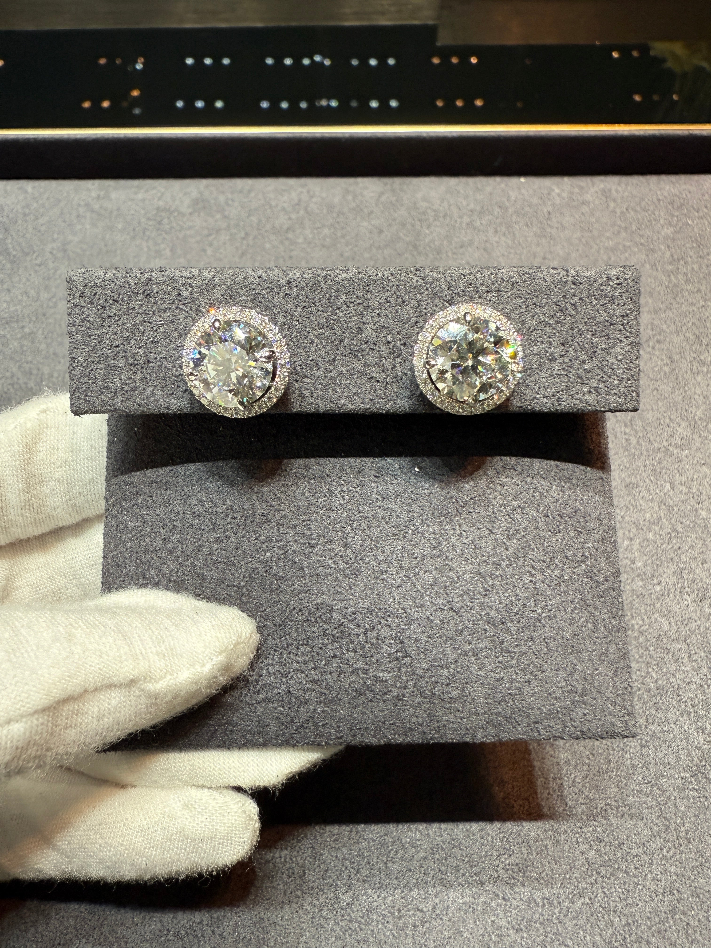 6.643 ct. tw. Round Diamond Halo Stud Earrings with Jacket