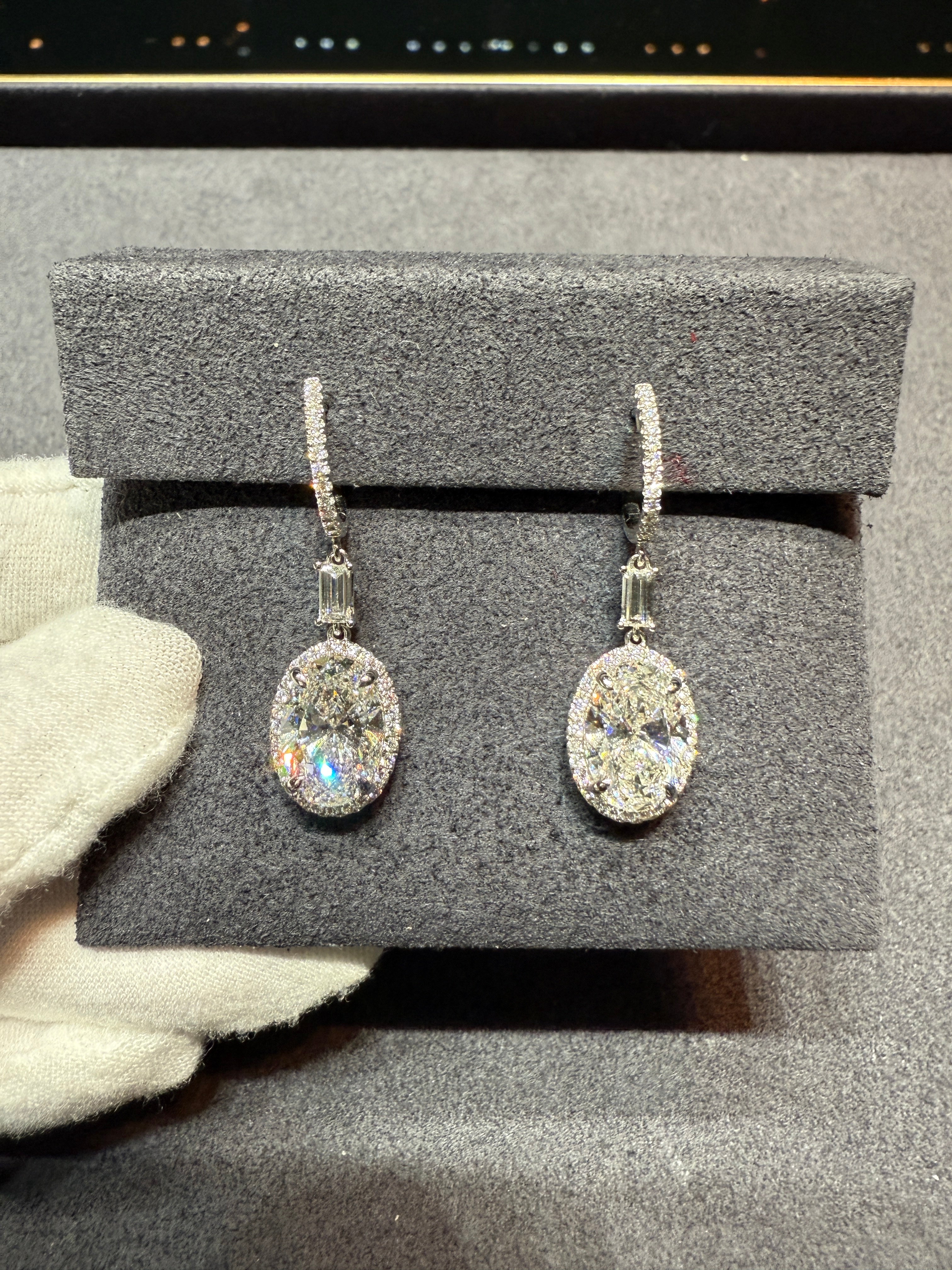 6.798 ct. tw. Oval Diamond Halo Drop Earrings