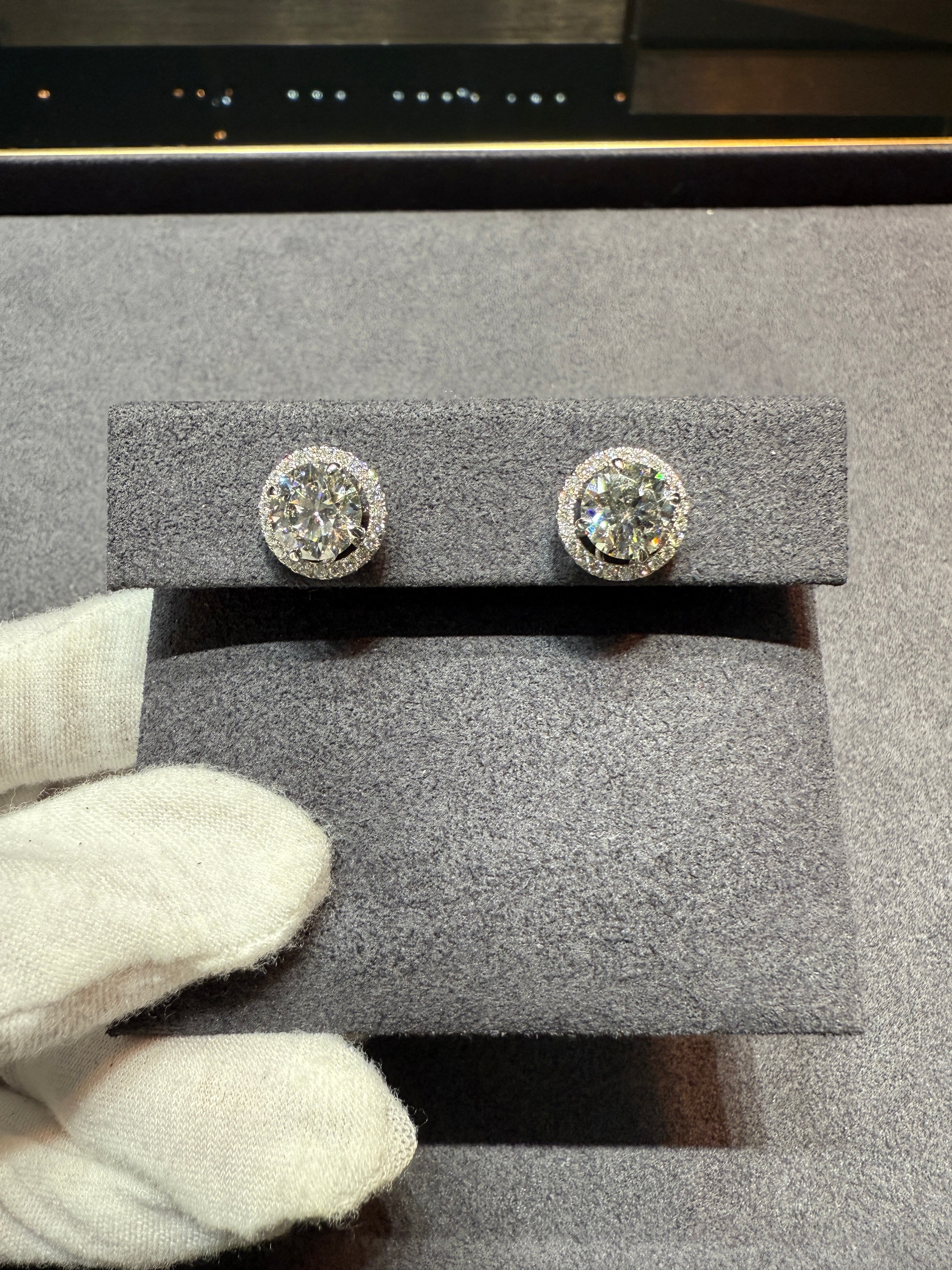 4.632 ct. tw. Round Diamond Halo Stud Earrings with Removable Jacket