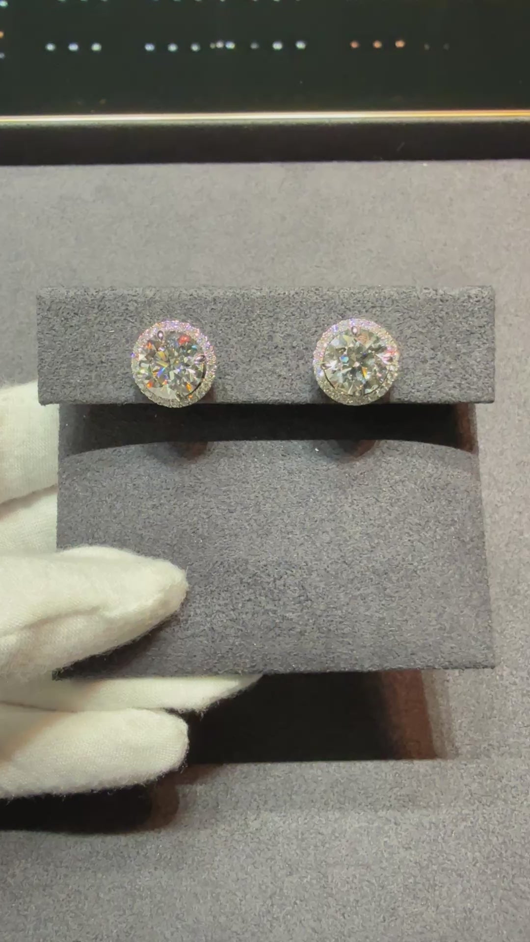 6.643 ct. tw. Round Diamond Halo Stud Earrings with Jacket