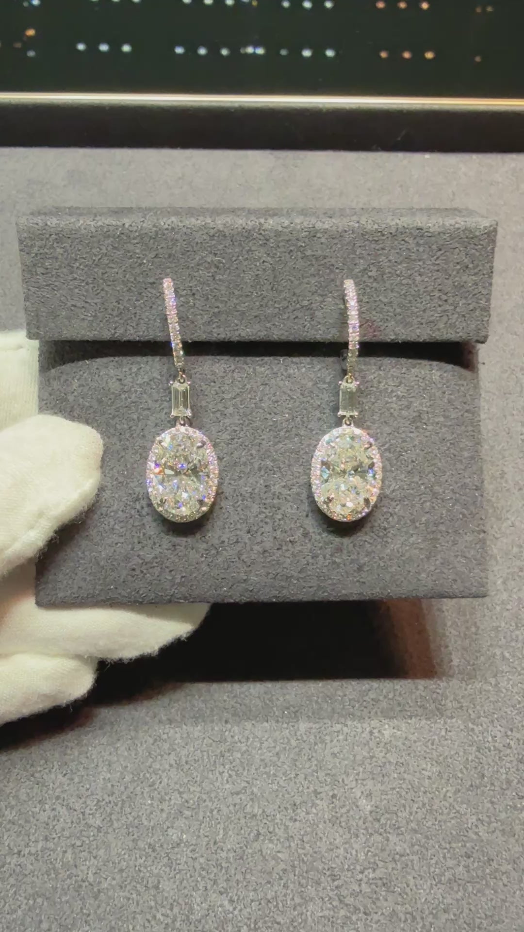 6.798 ct. tw. Oval Diamond Halo Drop Earrings